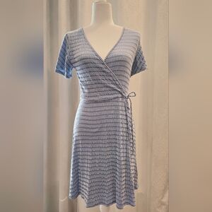 Anthropologie Slate Blue Textured Mock Wrap Dress - Size Medium